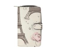 YHNNH The Eiffel Tower And A Bicycle Leather Long Wallet Adult Travel Zipper Long Purse Multi-functional Credit Card Holder 12 Card Slot