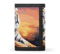 YHNNH Tiger Colorful Sunset Trifold Wallet Polyester Casual Wallets Portable Stylish Coin Purse for Men And Women