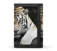 YHNNH Tiger Lie On Rock Trifold Wallet Polyester Casual Wallets Portable Stylish Coin Purse for Men And Women