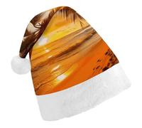 YHNNH Tropical Beach Palm Tree Sunset Christmas Hat for Adults Personalized Comfort Santa Hat for Xmas New Year Party Gifts