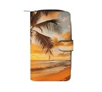 YHNNH Tropical Beach Palm Tree Sunset Leather Long Wallet Adult Travel Zipper Long Purse Multi-functional Credit Card Holder 12 Card Slot