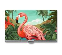 YHNNH Tropical Flamingo Business Card Holder Minimalist Wallet RFID Blocking Credit Cards Holder Slim Name Cards Holders Compact Aluminum Alloy Business Card Case for Adult