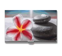 YHNNH Tropical Flower And Zen Stone Business Card Holder Minimalist Wallet RFID Blocking Credit Cards Holder Slim Name Cards Holders Compact Aluminum Alloy Business Card Case for Adult