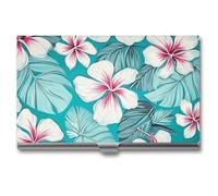 YHNNH Tropical Hibiscus Flowers Business Card Holder Minimalist Wallet RFID Blocking Credit Cards Holder Slim Name Cards Holders Compact Aluminum Alloy Business Card Case for Adult
