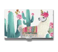 YHNNH Tropical Llama Alpaca Cactus Flower Business Card Holder Minimalist Wallet RFID Blocking Credit Cards Holder Slim Name Cards Holders Compact Aluminum Alloy Business Card Case for Adult