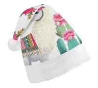 YHNNH Tropical Llama Alpaca Cactus Flower Christmas Hat for Adults Personalized Comfort Santa Hat for Xmas New Year Party Gifts