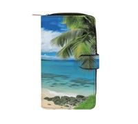 YHNNH Tropical Palm Tree Hawaii Beach Leather Long Wallet Adult Travel Zipper Long Purse Multi-functional Credit Card Holder 12 Card Slot