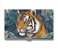 YHNNH Tropical Tiger Business Card Holder Minimalist Wallet RFID Blocking Credit Cards Holder Slim Name Cards Holders Compact Aluminum Alloy Business Card Case for Adult