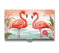 YHNNH Two Red Flamingos Business Card Holder Minimalist Wallet RFID Blocking Credit Cards Holder Slim Name Cards Holders Compact Aluminum Alloy Business Card Case for Adult