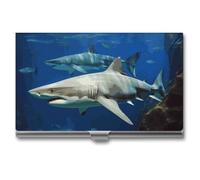 YHNNH Two White Sharks Business Card Holder Minimalist Wallet RFID Blocking Credit Cards Holder Slim Name Cards Holders Compact Aluminum Alloy Business Card Case for Adult