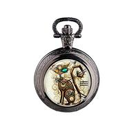 YHNNH, Vintage Steampunk Cat Locket Necklace Pocket Watch Pendant Gift(Black)