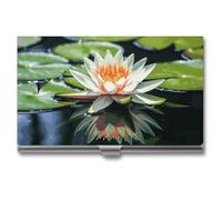 YHNNH Water Lily Business Card Holder Minimalist Wallet RFID Blocking Credit Cards Holder Slim Name Cards Holders Compact Aluminum Alloy Business Card Case for Adult
