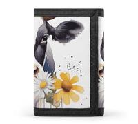 YHNNH Watercolor Cow And Daisy Flower Trifold Wallet Polyester Casual Wallets Portable Stylish Coin Purse for Men And Women