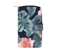 YHNNH Watercolor Monstera Pattern Leather Long Wallet Adult Travel Zipper Long Purse Multi-functional Credit Card Holder 12 Card Slot