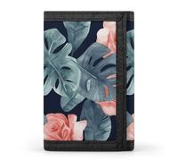 YHNNH Watercolor Monstera Pattern Trifold Wallet Polyester Casual Wallets Portable Stylish Coin Purse for Men And Women