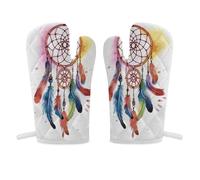 YHNNH - Watercolor Oven Gloves for Dream Catcher 2 Pack Waterproof Non-Slip Heat Resistant BBQ Cooking Baking Grilling Cutting Gloves