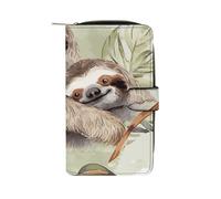 YHNNH Watercolor Sloth Leather Long Wallet Adult Travel Zipper Long Purse Multi-functional Credit Card Holder 12 Card Slot