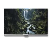 YHNNH Waterfall Cliff Business Card Holder Minimalist Wallet RFID Blocking Credit Cards Holder Slim Name Cards Holders Compact Aluminum Alloy Business Card Case for Adult