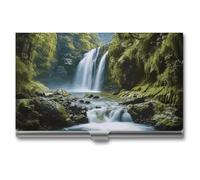 YHNNH Waterfall Landscape Painting Business Card Holder Minimalist Wallet RFID Blocking Credit Cards Holder Slim Name Cards Holders Compact Aluminum Alloy Business Card Case for Adult