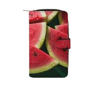 YHNNH Watermelon Beautiful Leather Long Wallet Adult Travel Zipper Long Purse Multi-functional Credit Card Holder 12 Card Slot