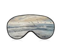 YHNNH Waves on The Beach with Sea Birds Eye Masks Sleeping Light Blocking Adjustable Sleeping Mask with Detachable Breathable Eye Cover for Men/Women Sleeping Gifts