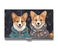 YHNNH Wearing Clothes Corgi Dogs Business Card Holder Minimalist Wallet RFID Blocking Credit Cards Holder Slim Name Cards Holders Compact Aluminum Alloy Business Card Case for Adult