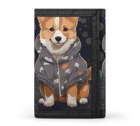 YHNNH Wearing Clothes Corgi Dogs Trifold Wallet Polyester Casual Wallets Portable Stylish Coin Purse for Men And Women