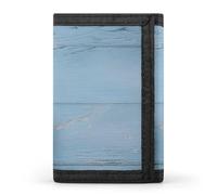 YHNNH White Flowers Light Blue Wood Trifold Wallet Polyester Casual Wallets Portable Stylish Coin Purse for Men And Women