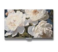 YHNNH White Peony Business Card Holder Minimalist Wallet RFID Blocking Credit Cards Holder Slim Name Cards Holders Compact Aluminum Alloy Business Card Case for Adult