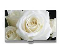 YHNNH White Rose Business Card Holder Minimalist Wallet RFID Blocking Credit Cards Holder Slim Name Cards Holders Compact Aluminum Alloy Business Card Case for Adult