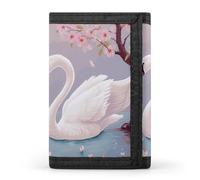 YHNNH White Swans with Pink Floral Tree Trifold Wallet Polyester Casual Wallets Portable Stylish Coin Purse for Men And Women