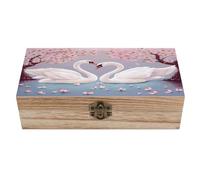 YHNNH White Swans with Pink Floral Tree Wooden Storage Box Decorative Jewelry Case with Lids Wood Box for Jewelry, Photos, Trinket Memorial Boxes Large Wood Gift Box for Men Women