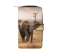 YHNNH Wild Animals Elephants Leather Long Wallet Adult Travel Zipper Long Purse Multi-functional Credit Card Holder 12 Card Slot