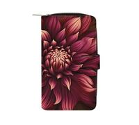 YHNNH Wine Red Artistic Flower Leather Long Wallet Adult Travel Zipper Long Purse Multi-functional Credit Card Holder 12 Card Slot