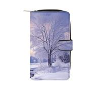 YHNNH Winter Landscape Leather Long Wallet Adult Travel Zipper Long Purse Multi-functional Credit Card Holder 12 Card Slot