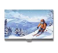 YHNNH Winter Skiing Business Card Holder Minimalist Wallet RFID Blocking Credit Cards Holder Slim Name Cards Holders Compact Aluminum Alloy Business Card Case for Adult