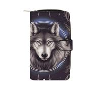 YHNNH Wolves And Dream Catchers Leather Long Wallet Adult Travel Zipper Long Purse Multi-functional Credit Card Holder 12 Card Slot
