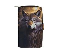 YHNNH Wolves And Dream Catchers Leather Long Wallet Adult Travel Zipper Long Purse Multi-functional Credit Card Holder 12 Card Slot