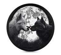YHNNH Wolves Love Under The Moon Wild Animal Wall Clock 10 Inch Silent Round Clocks Non Ticking Modern Wall Clock for Kitchen Bedroom Office Living Room