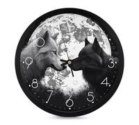 YHNNH Wolves Love Under The Moon Wild Animal Wall Clock 10 Inch Silent Round Clocks Non Ticking Modern Wall Clock for Kitchen Bedroom Office Living Room
