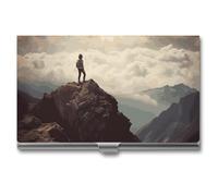 YHNNH Woman on A Top Mountain Business Card Holder Minimalist Wallet RFID Blocking Credit Cards Holder Slim Name Cards Holders Compact Aluminum Alloy Business Card Case for Adult