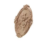 YHNNH, Wood Carved Mouldings, Rose Wood Carving Cabinet Door Heart Flower Applique Furniture Accessories Relief Solid Elliptical Figurine Decor(21cmx15cm)