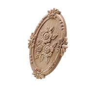 YHNNH， Wood Carved Mouldings, Rose Wood Carving Cabinet Door Heart Flower Applique Furniture Accessories Relief Solid Elliptical Figurine Decor(30cmx22cm)