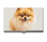 YHNNH Yellow Pomeranian Business Card Holder Minimalist Wallet RFID Blocking Credit Cards Holder Slim Name Cards Holders Compact Aluminum Alloy Business Card Case for Adult