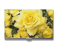 YHNNH Yellow Rose Business Card Holder Minimalist Wallet RFID Blocking Credit Cards Holder Slim Name Cards Holders Compact Aluminum Alloy Business Card Case for Adult