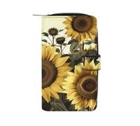 YHNNH Yellow Sunflower Floral Leather Long Wallet Adult Travel Zipper Long Purse Multi-functional Credit Card Holder 12 Card Slot