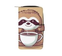 YHNNH Yoga Sloth Coffee Leather Long Wallet Adult Travel Zipper Long Purse Multi-functional Credit Card Holder 12 Card Slot