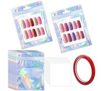 YHNTGB 100 Pack Empty Press on nail packaging nail cases for press ons press on packaging Including 100 PCS Holographic Bags and 100 PCS White Card with Transparent Tape for Press on Nail Business