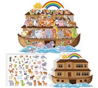 YHNTGB 11 Set Noah's Ark Animal Sticker Scene Kit Include 11 Backgrounds and 11 Sheets Self Adhesive Animal Stickers Giant Noah's Ark Sticker Kit for Kids Noah's Ark Decorations Sunday School Crafts