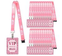 YHNTGB 25 Sets VIP Badge Lanyard Sets Plastic Pass Cards for Backstage Concerts Parties Birthdays Music Award Movie Night Organizer's Choice Pink